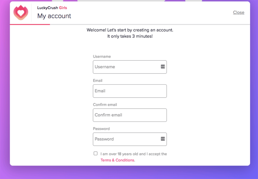 Luckycrush Signup Process