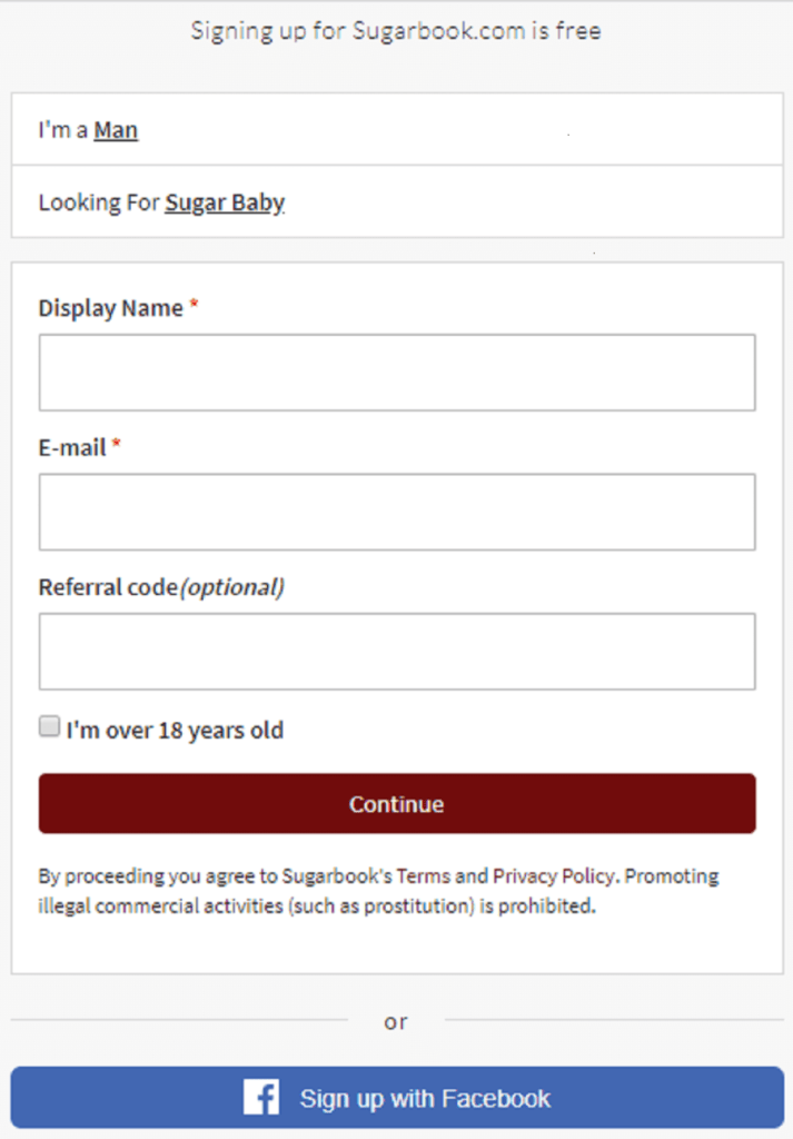 Sugarbook Signup Process